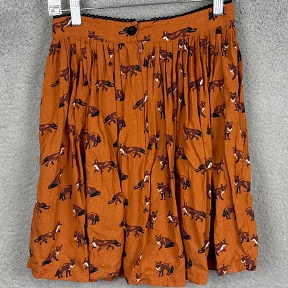 Hell Bunny Fox Print Skirt Cognac Button Front Size XS Retro Punk Style NWOT - Picture 4 of 9